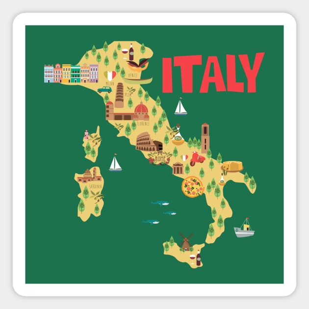 Italy Illustrated Map Magnet by JunkyDotCom